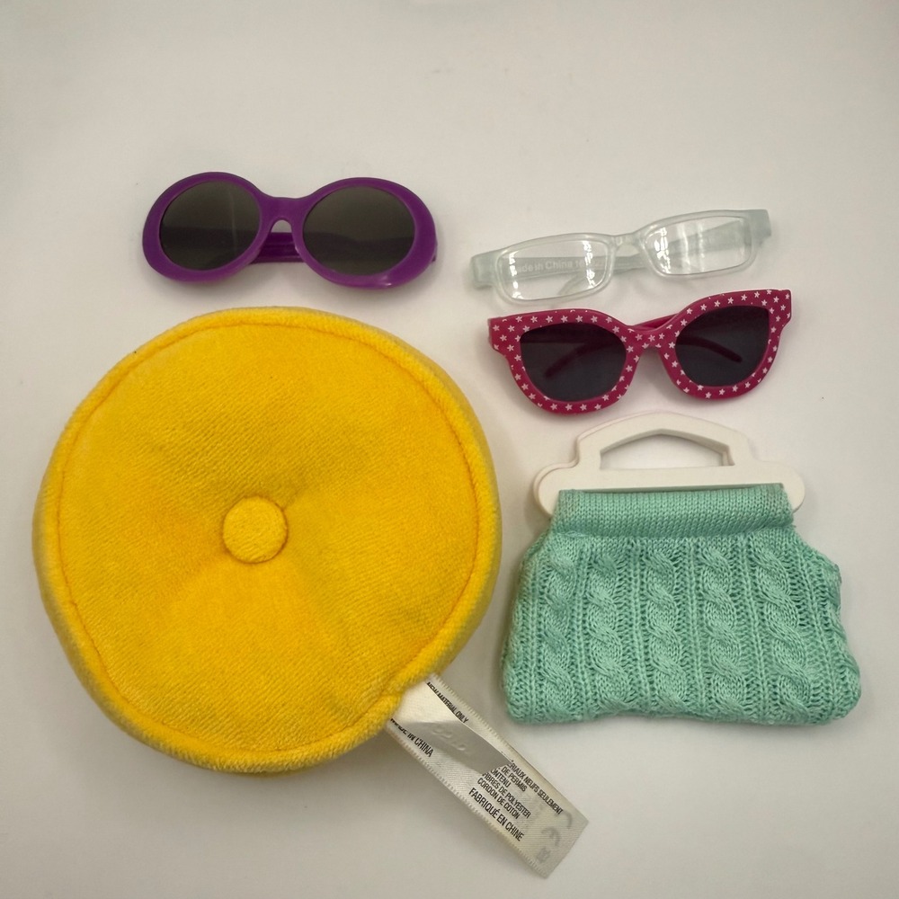 American Girl Doll Maryellen Yellow Round Throw Pillow Purse Sunglasses Lot